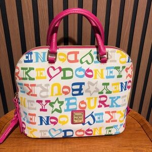 Dooney & Bourke Colorful Lettered Satchel with Pink Accents